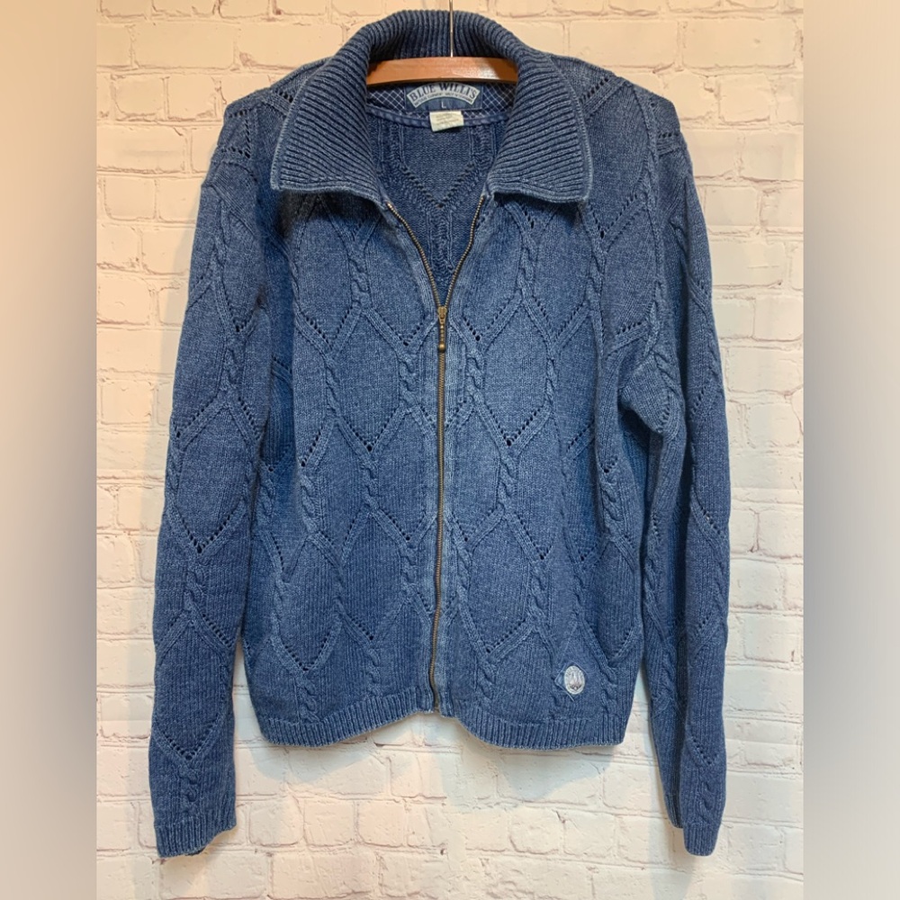 Blue Willi’s Denmark Blue Knit Zip Cardigan Jacket Size L 44